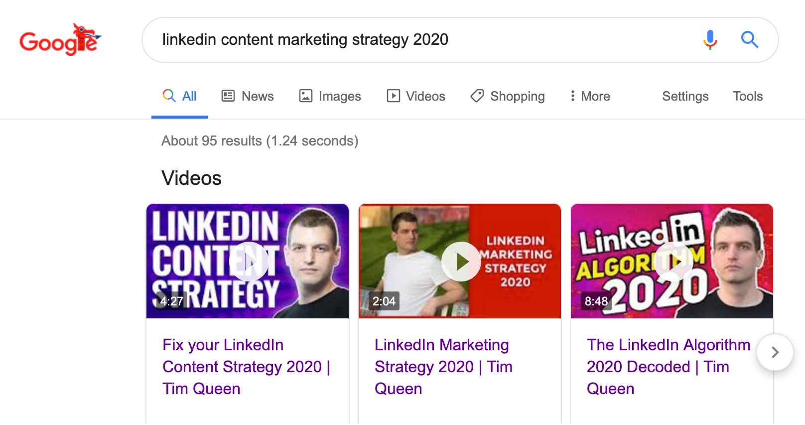 YouTube videos in Google search results