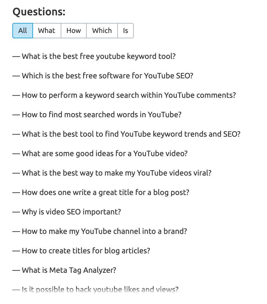 SemRush Topic Research Questions Panel