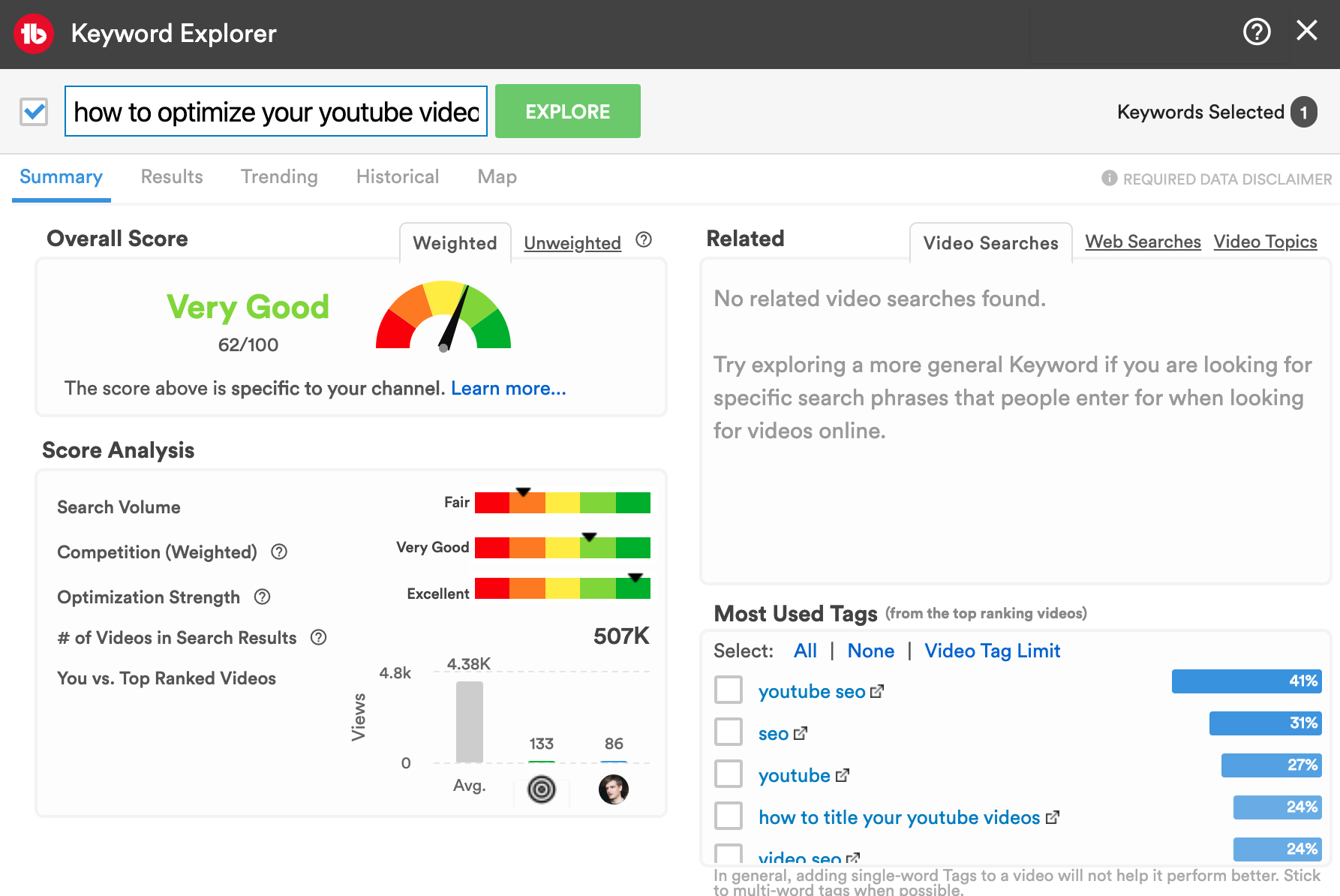 TubeBuddy Keyword Explorer