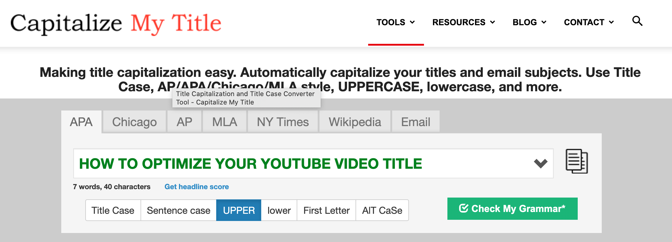 Capitalize my title tool