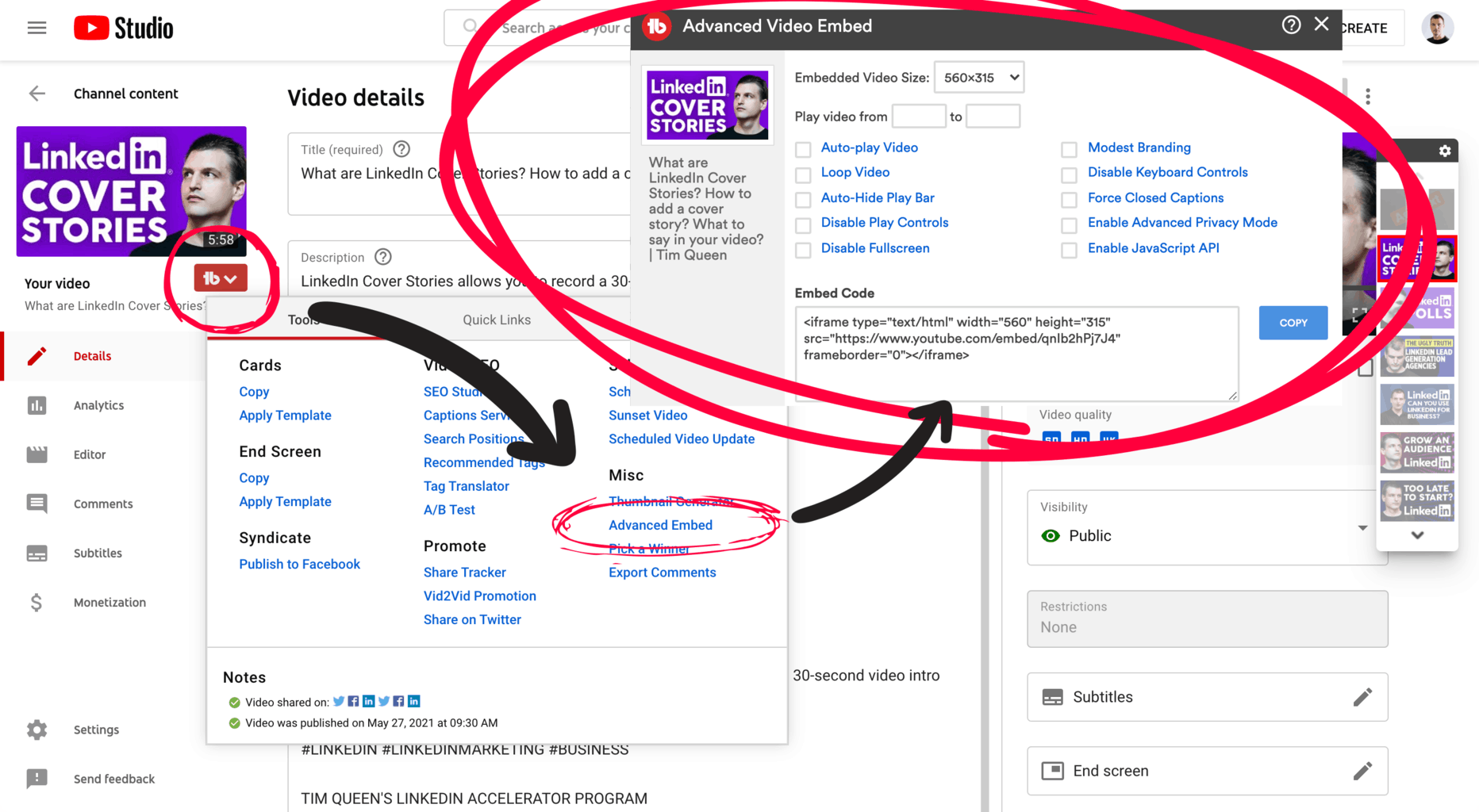How to access the TubeBuddy Advanced Video Embed tool