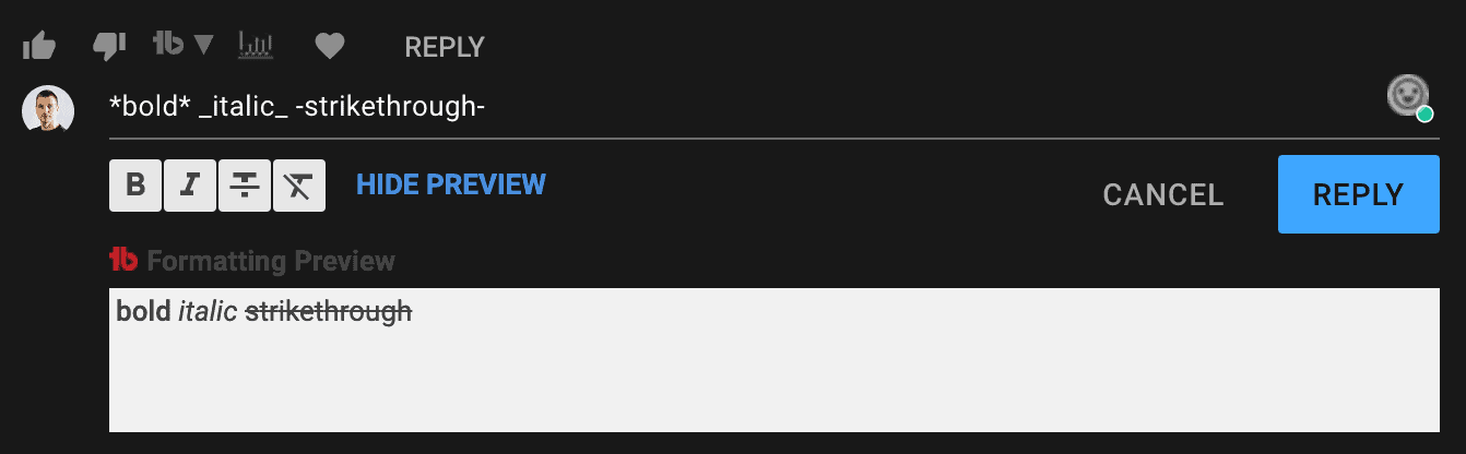 TubeBuddy Comment Formatting