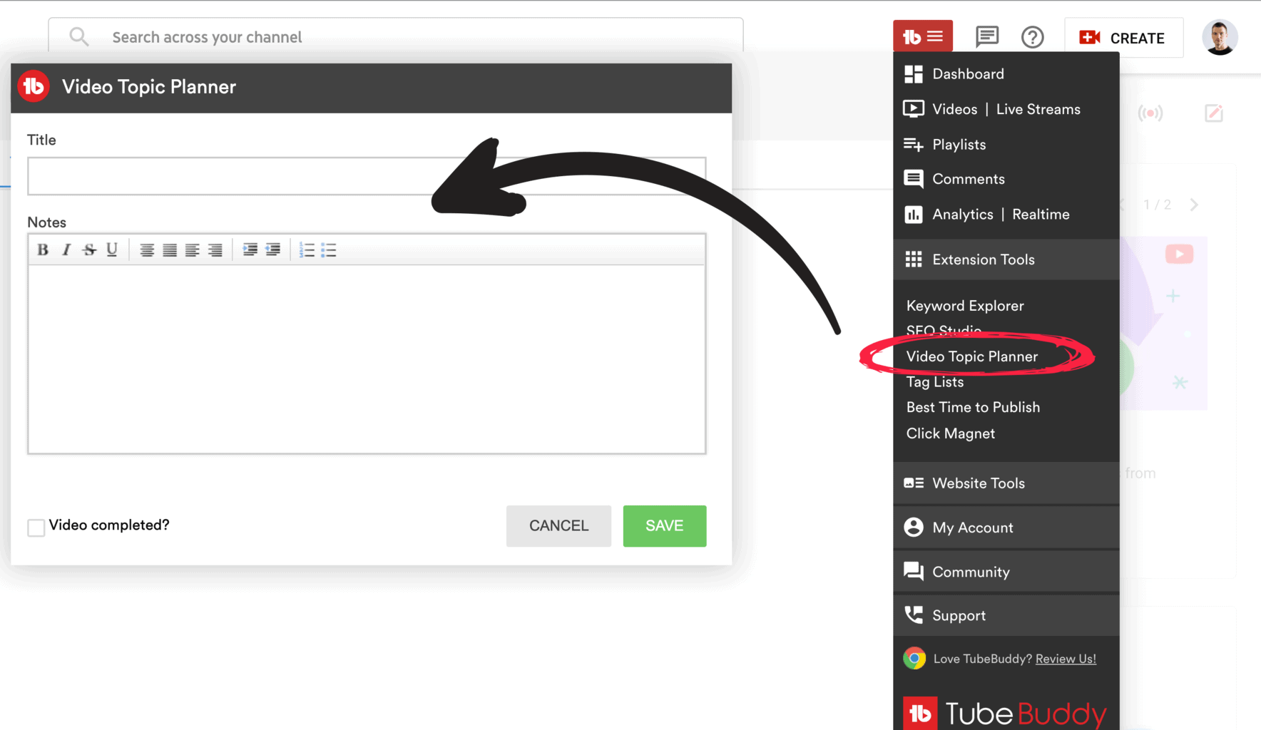 TubeBuddy Video Topic Planner