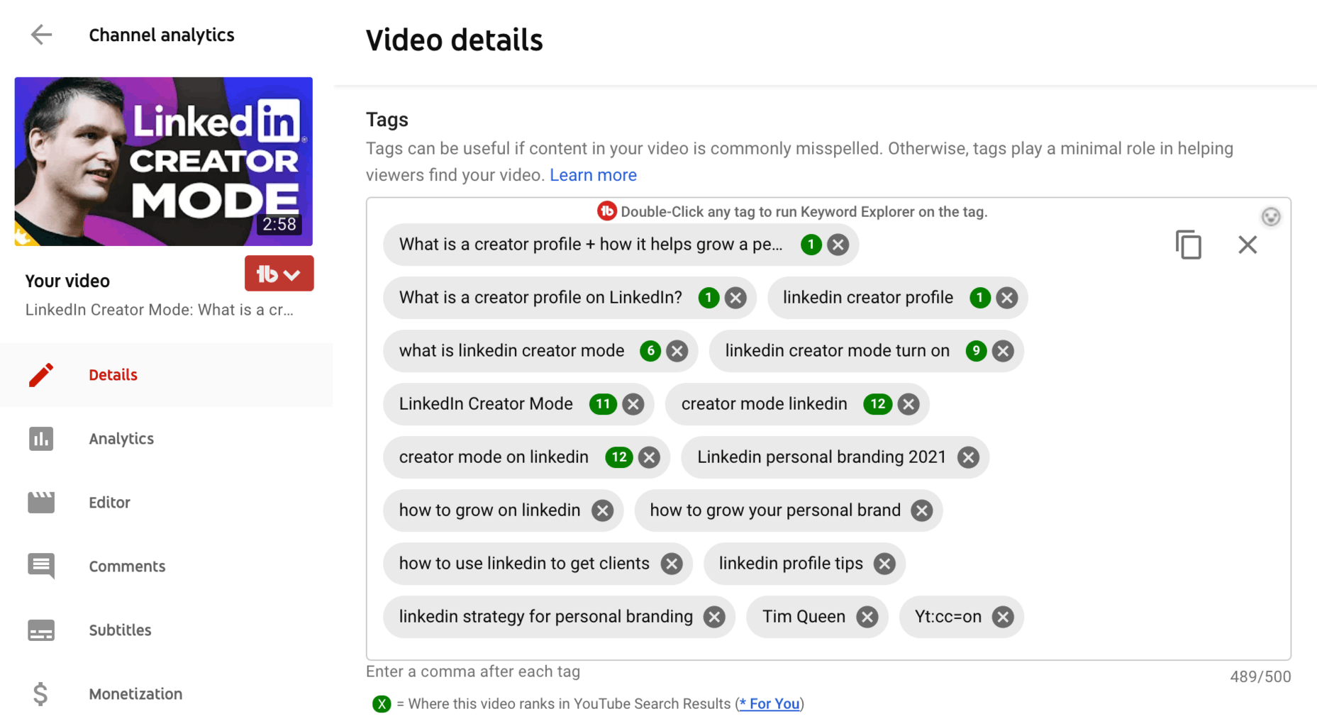 TubeBuddy Tag Rankings