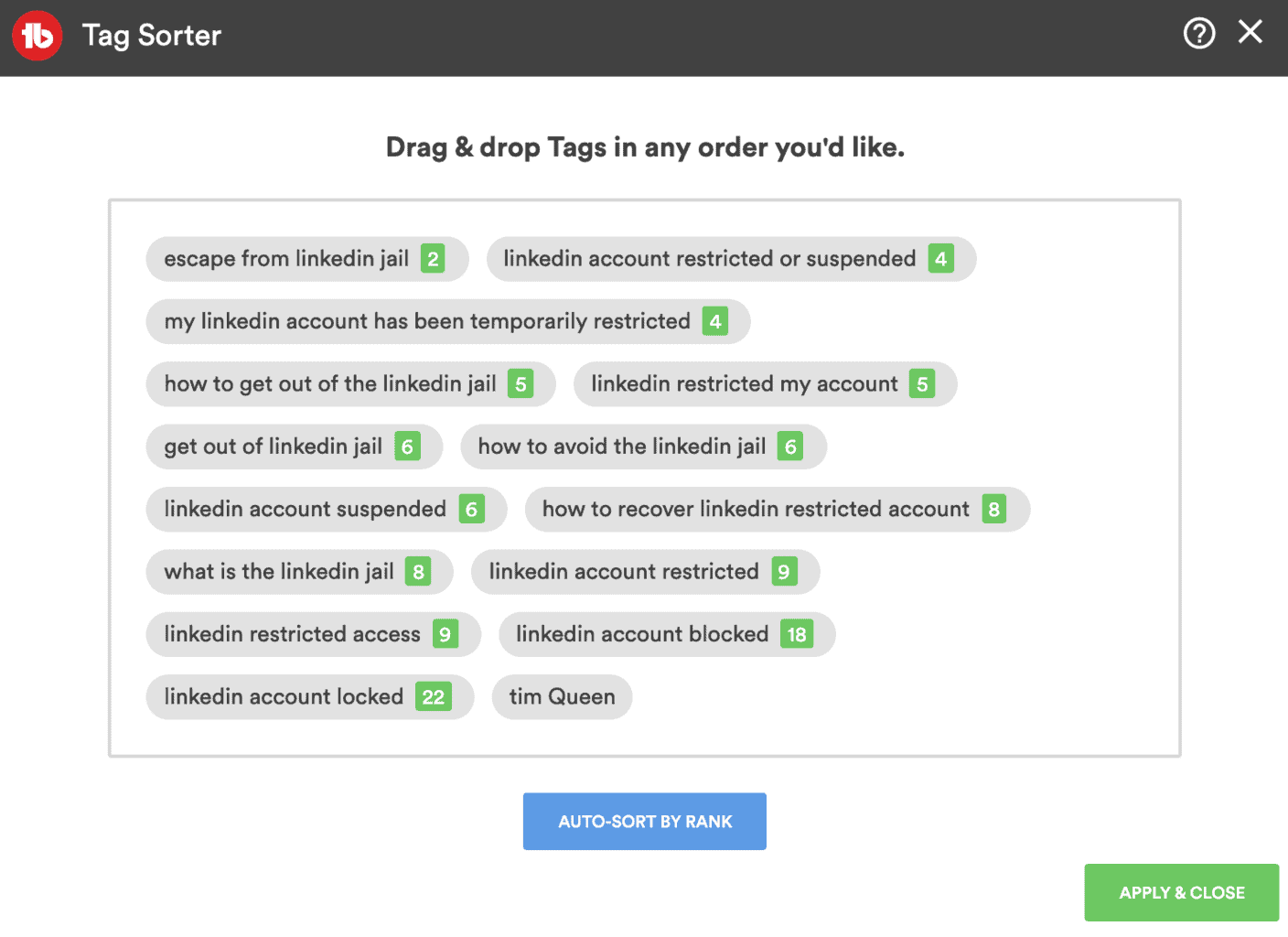 TubeBuddy Tag Sorter