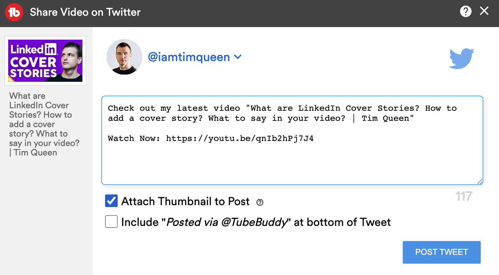 TubeBuddy Share on Twitter