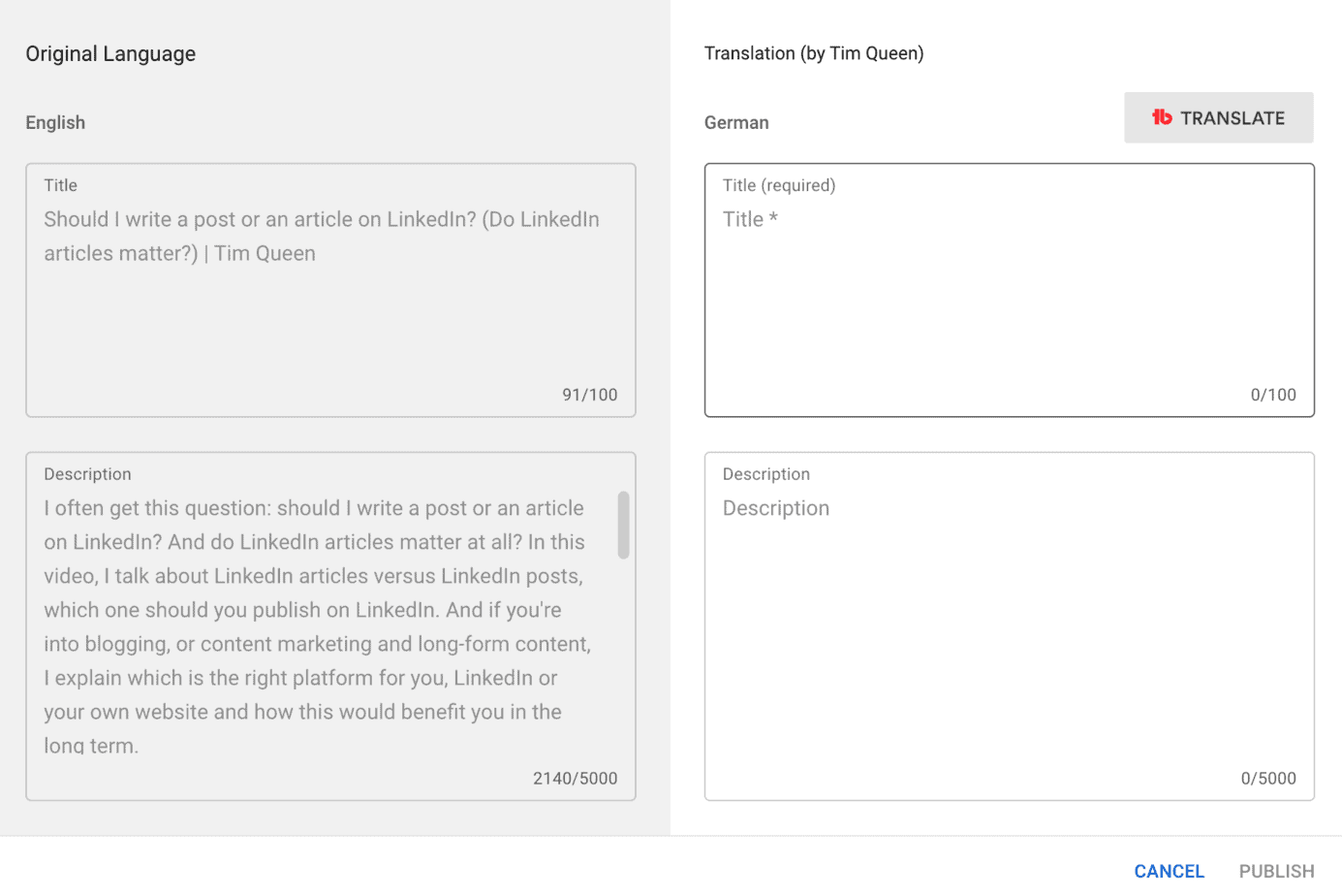 Press the Translate button to activate the TubeBuddy Auto Translator