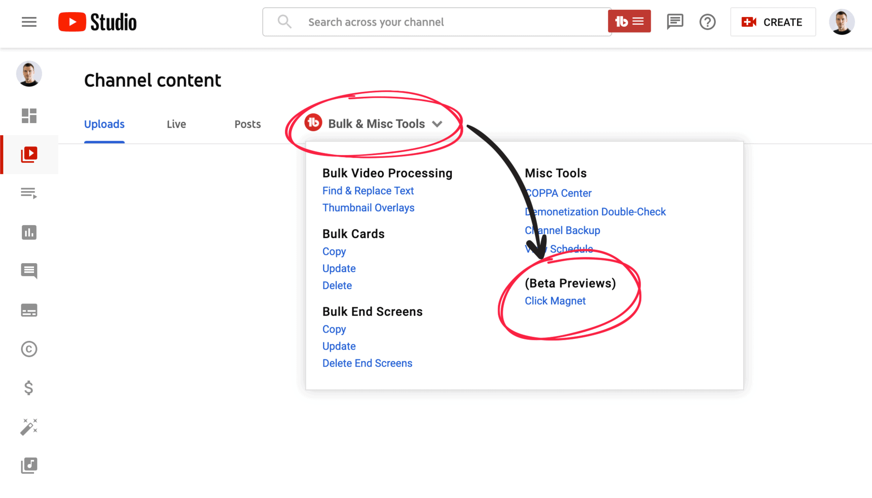 How to access TubeBuddy's Click Magnet Tool